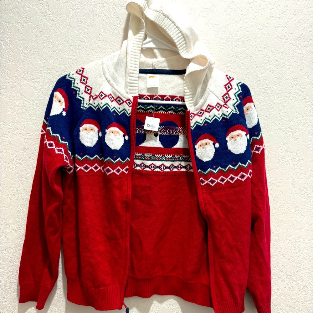 Boys size 12 Christmas zip up hooded sweater NWT